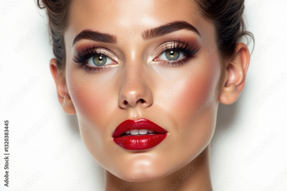 Fototapeta premium Bright makeup look featuring striking red lipstick