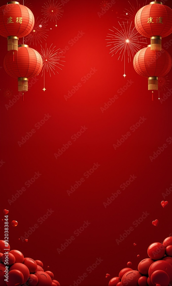 Obraz premium Red lanterns and lights on red background.