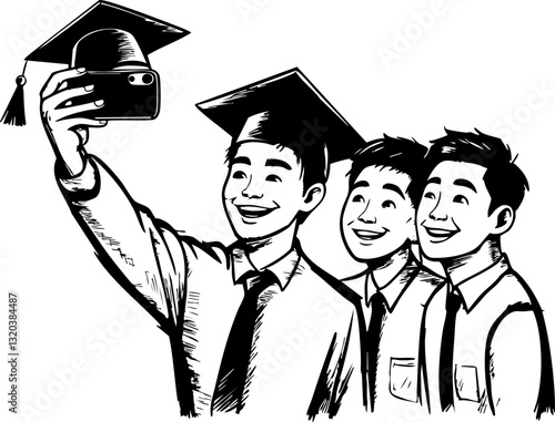 Graduation celebration selfie campus photo outdoor close-up friendship and achievement