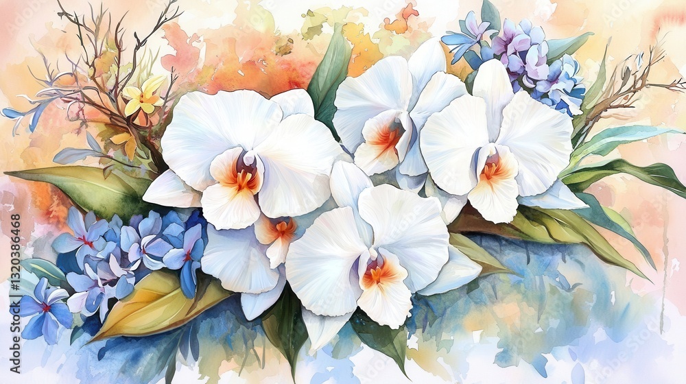 Obraz premium Rare White Ghost Orchid with Delicate Petals in Artistic Floral Composition