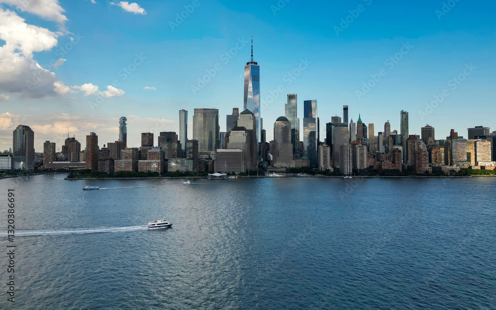 Obraz premium Aerial skyline of New York City, United States, USA. NYC skyline. Panorama of New York. New York skyscrapers. Top view of Manhattan, Empire State Building in NYC. The New York Times Building.