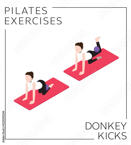 Pilates Ball Exercise Pose Donkey Kicks Vector