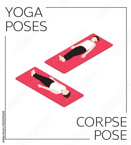 Yoga Pose Corpse Isometric Vector Set