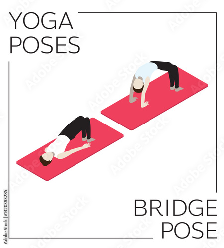 Yoga Pose Bridge Isometric Vector Set