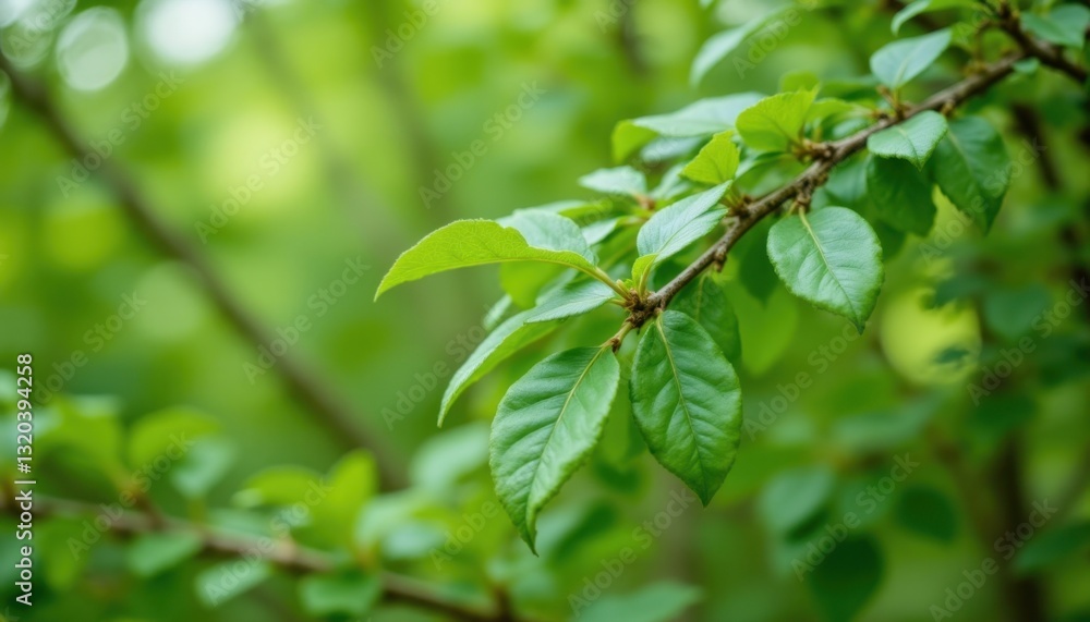 The vibrant emerald green leaves on the branch sway gently in the breeze, symbolizing the essence of nature's continual growth and renewal. The vibrant emerald green leaves on the branch sway gently in the breeze, symbolizing the essence of nature's continual growth and renewal.