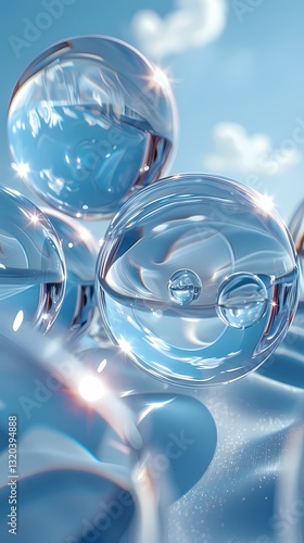 Digital technology blue glass abstract sphere poster background
