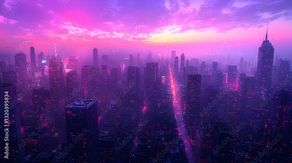 Fototapeta premium Futuristic city skyline at sunset (1)