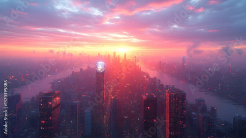 Wallpaper Mural Futuristic city sunrise Torontodigital.ca