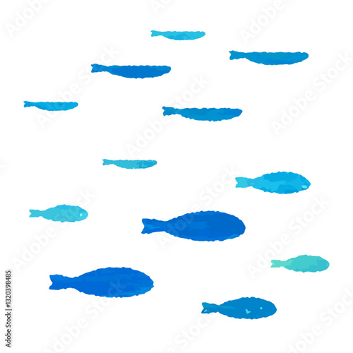 Vector illustration of a collaged fish. Sea creature painted with watercolors or crayons.