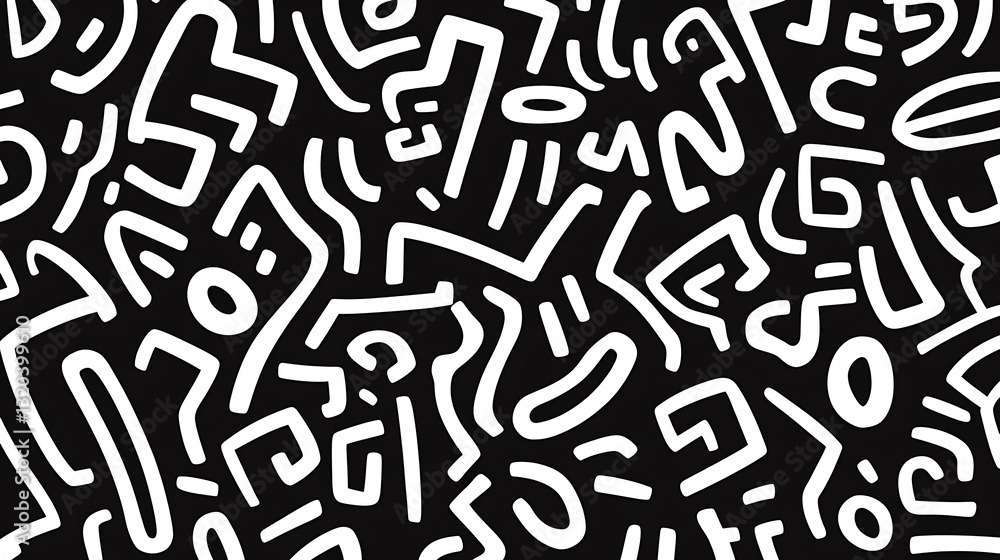 A black and white abstract painting with many lines and shapes. AI Image A black and white abstract painting with many lines and shapes. AI Image