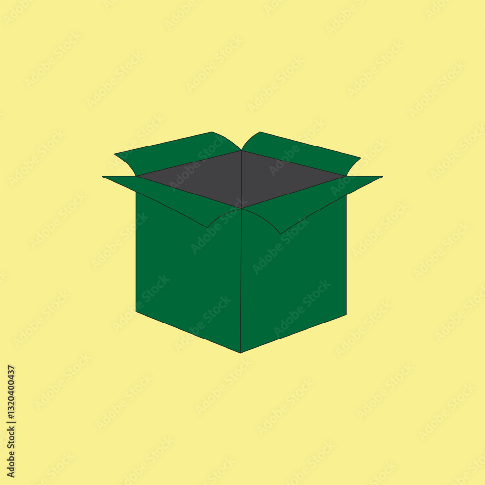 Green empty Christmas box vector illustration on yellow background Green empty Christmas box vector illustration on yellow background
