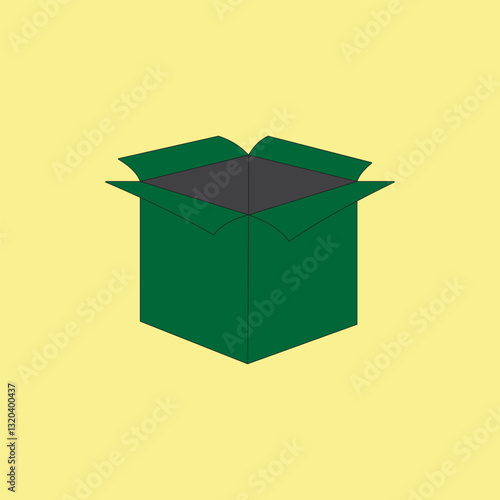 Green empty Christmas box vector illustration on yellow background