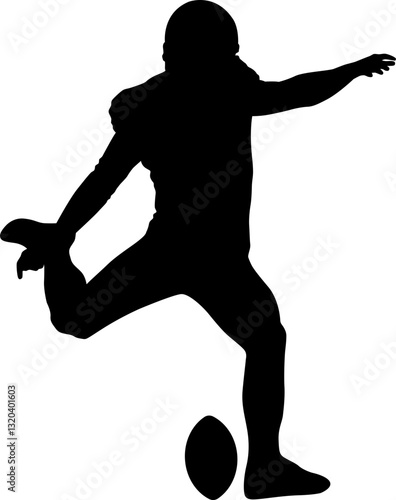 American football player silhouette kicking ball.