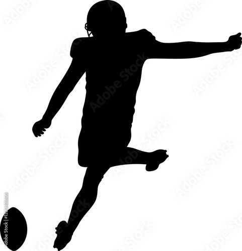 American football player silhouette kicking ball.