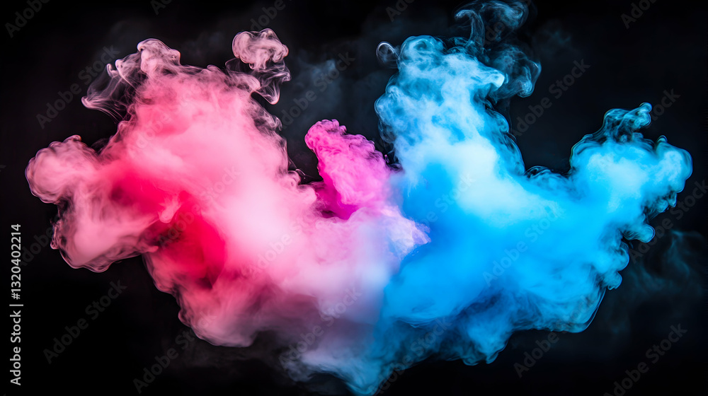 Abstract swirling pink and blue smoke clouds against a black background. Perfect for design projects needing a vibrant, dynamic feel. Abstract swirling pink and blue smoke clouds against a black background. Perfect for design projects needing a vibrant, dynamic feel.