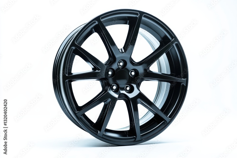 High quality car wheel rim with sharp details showcased on a clean white background High quality car wheel rim with sharp details showcased on a clean white background