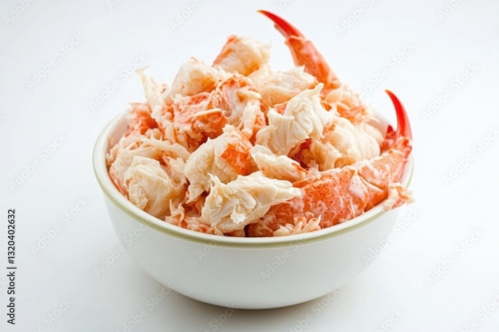 Appetizing canned crab meat served in a clean bowl with vibrant colors against a white background Appetizing canned crab meat served in a clean bowl with vibrant colors against a white background