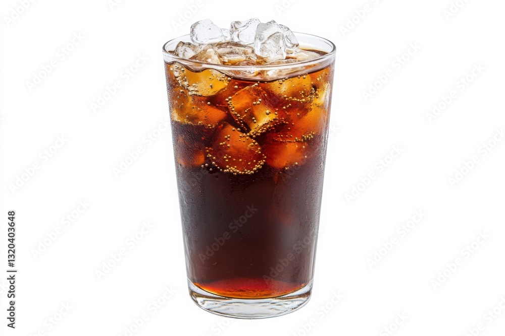 Black tea served in a tall glass with ice showcasing vibrant colors and crystal clarity on a white background Black tea served in a tall glass with ice showcasing vibrant colors and crystal clarity on a white background