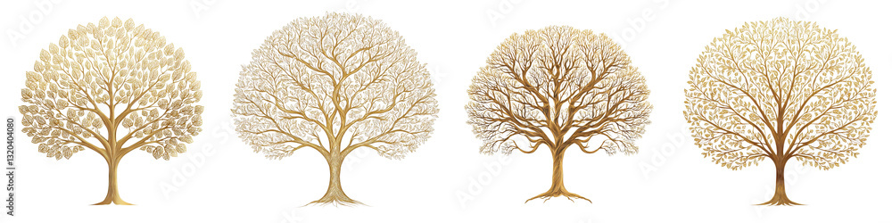 Fototapeta premium interpretation of stylized abstract tree silhouettes showcasing natural growth patterns and seasonal variations in warm neutral color tones