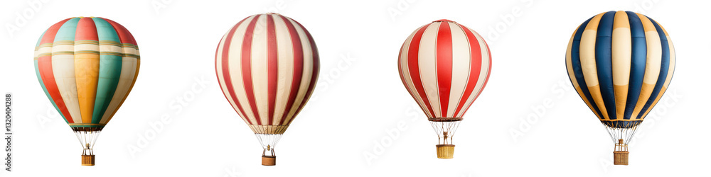 Fototapeta premium Vibrant Hot Air Balloons Drifting in the Clear Blue Sky Over a Breathtaking Scenic Landscape The Balloons Vibrant Colors and Graceful Flight Create a Serene and Adventurous Atmosphere