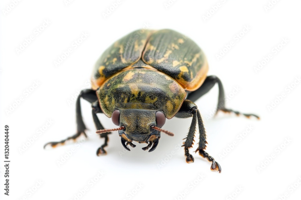 Close-up view of a vibrant detailed beetle captured in a studio against a clean white background Close-up view of a vibrant detailed beetle captured in a studio against a clean white background
