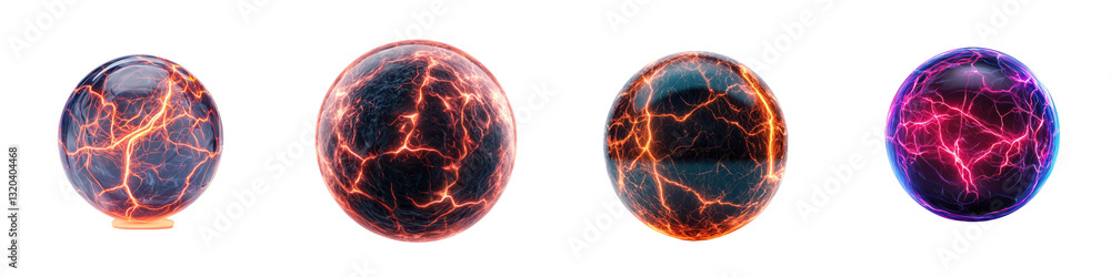 Fototapeta premium Vibrant and Electrifying Plasma Spheres Displaying Captivating Electric Lightning and Fractal Patterns Against a Futuristic Cosmic Background