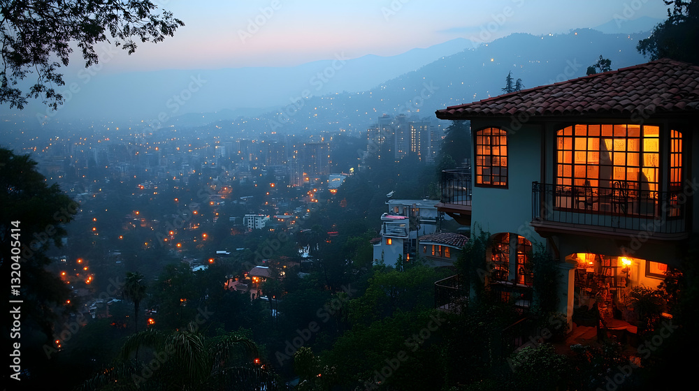 Obraz premium Mountain Cityscape at Dusk