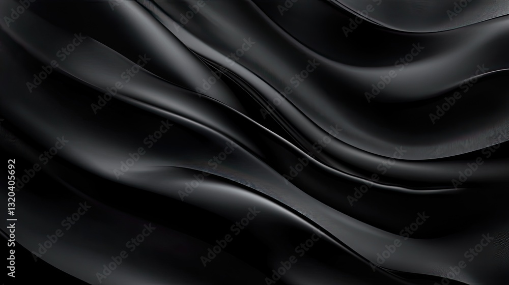 Obraz premium Abstract Black Fabric Waves Elegant Swirling Dark Smooth Silky Background Texture Design