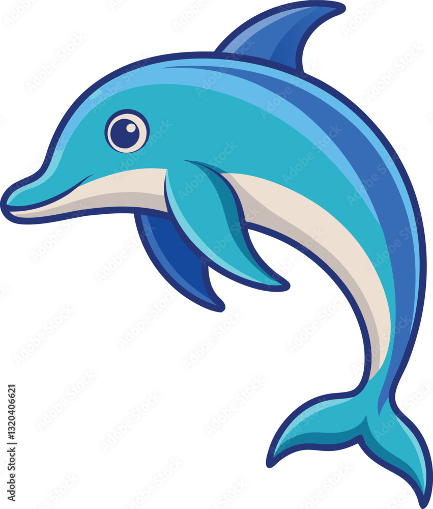 Fototapeta premium Playful Dolphin Vector Illustration with Blue Colors, A cheerful vector illustration of a dolphin swimming, with smooth blue tones and a playful design, perfect for ocean and aquatic-themed projects.