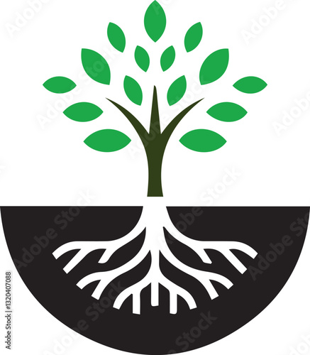 Rooted Growth: A logo design of a tree and its roots.