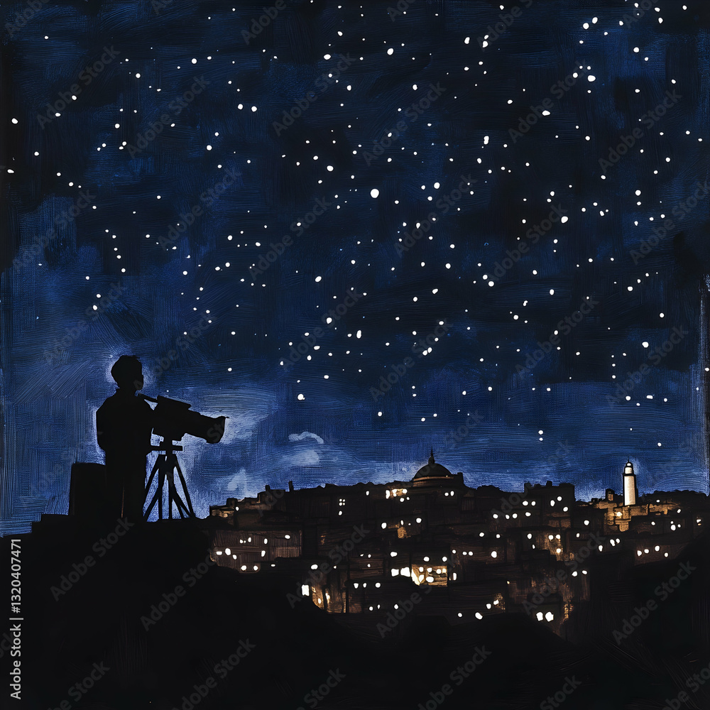 Obraz premium Night Sky, City Silhouette, Photographer