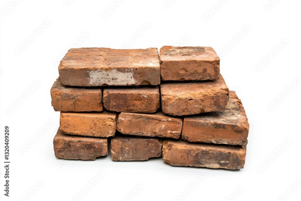 Professional stock photo of stacked bricks on a clean white background with realistic lighting Professional stock photo of stacked bricks on a clean white background with realistic lighting