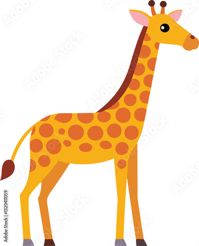 Vector of a Cheerful Giraffe Illustration, A cheerful vector illustration of a giraffe with yellow fur, orange spots, and a friendly smile.
