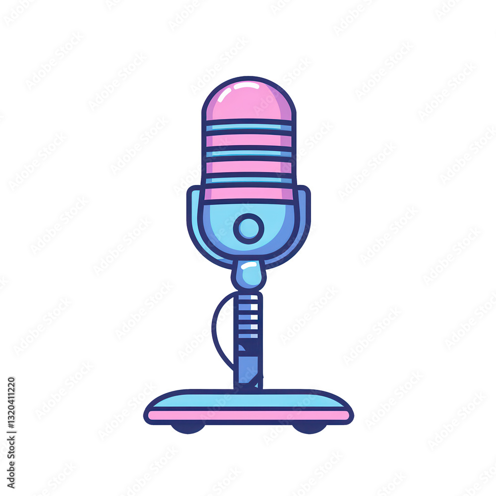 A retro-style microphone with vibrant colors, designed for audio recording or performance. A retro-style microphone with vibrant colors, designed for audio recording or performance.