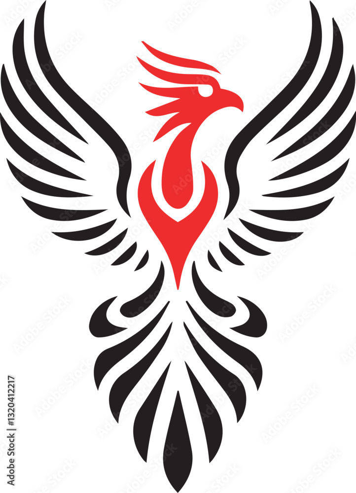 Stylized Phoenix Logo Design in Black and Red Stylized Phoenix Logo Design in Black and Red