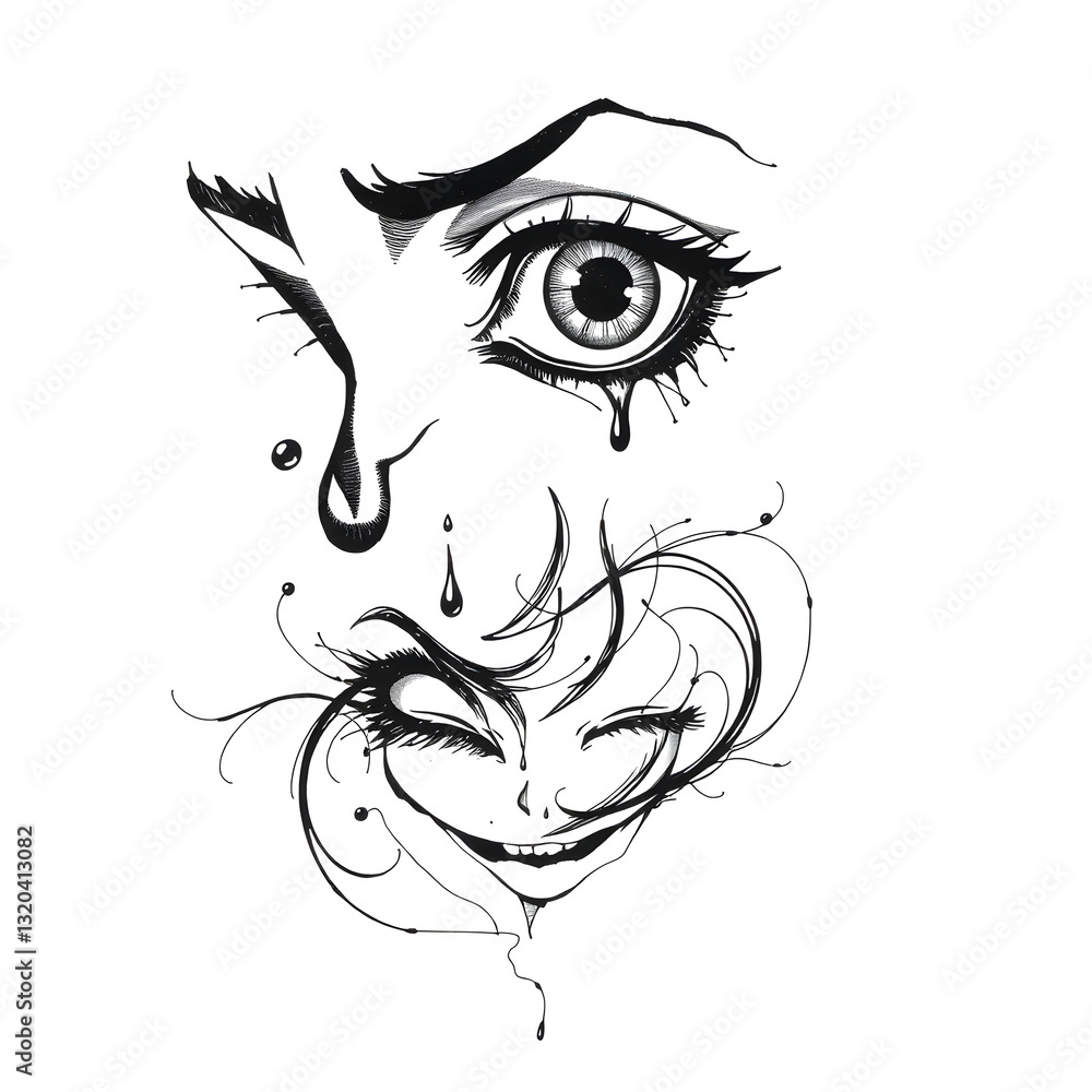 Fototapeta premium illustration of two surreal eyes, each expressing opposite emotions