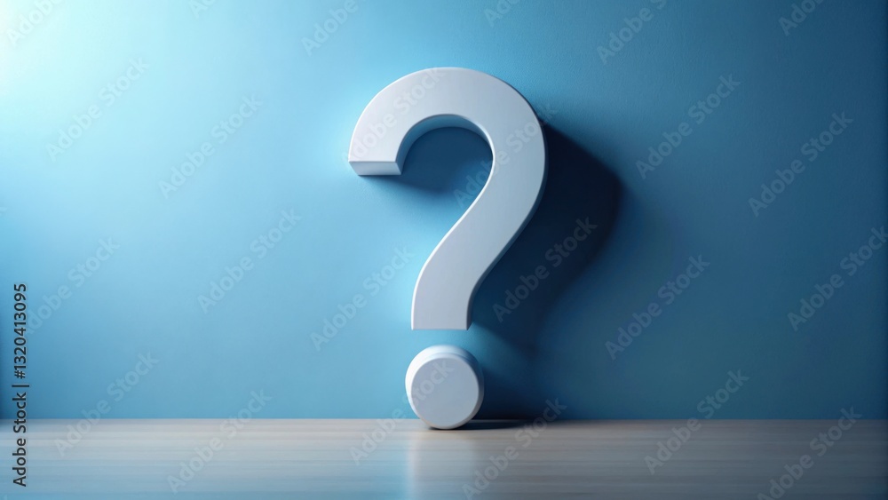 Minimalist Question Mark Concept on Blue Wall Background Minimalist Question Mark Concept on Blue Wall Background