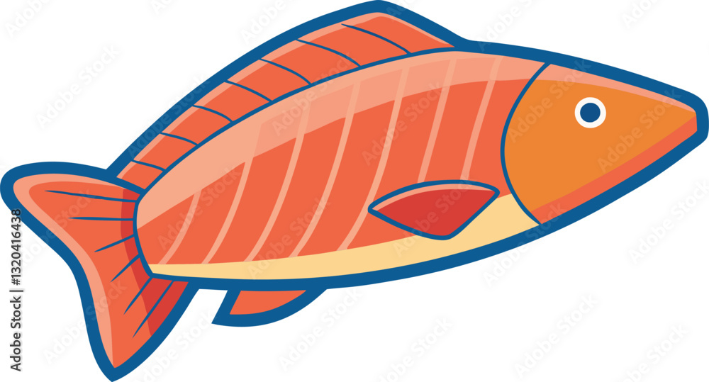 Obraz premium Salmon Fish Vector Illustration in Red and Orange, A vibrant salmon fish vector illustration in red and orange tones, ideal for marine, seafood, or children's design themes.