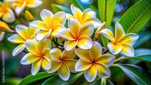 Plumeria Flower Photography: Yellow White Frangipani Blossom Images, Nature Closeup, Tropical Floral Background