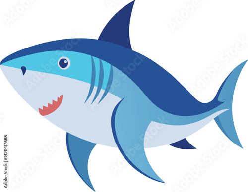 Shark Vector with Sharp Teeth Illustration, A cartoon shark vector with a playful expression and sharp teeth, perfect for marine and ocean-themed designs.
