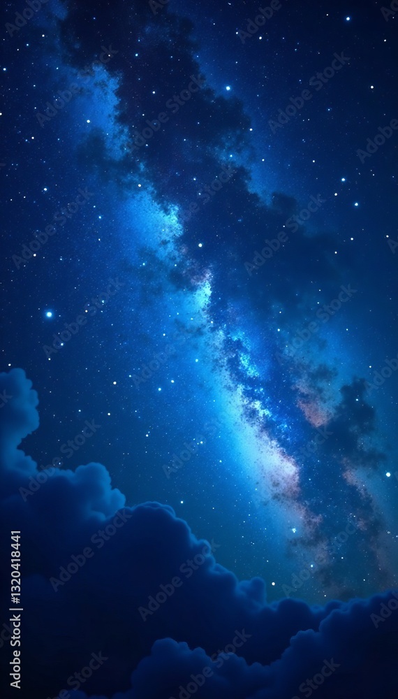 Fototapeta premium Stunning blue light meteor shower in outer space with vibrant colors and sparkling stars, colors, sparkling, meteor