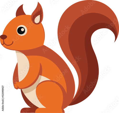 Cute squirrel vector illustration with fluffy tail, A friendly vector illustration of a cute squirrel with a fluffy tail, perfect for animal-themed and nature designs.

