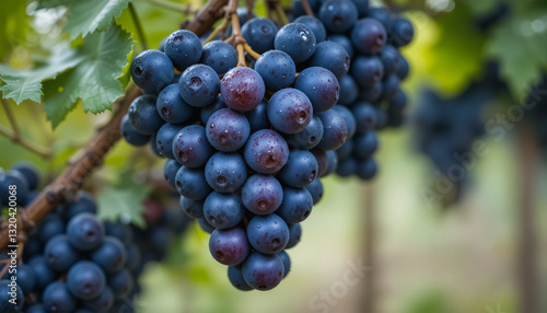 Wallpaper Mural Fresh, Juicy Purple Grapes on the Vine, Glowing with Morning Dew. Torontodigital.ca