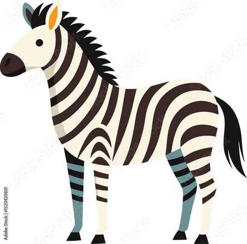 Colorful zebra vector illustration with stripes, A playful vector illustration of a zebra with vibrant stripes and creative color accents, ideal for artistic and animal-themed designs.
