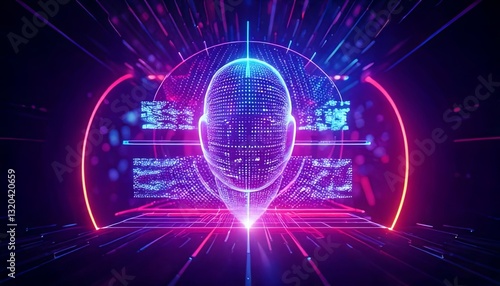 Wallpaper Mural A futuristic digital representation of artificial intelligence, featuring a human head integrated with glowing neural networks and data streams, symbolizing advanced technology and deep learning.

 Torontodigital.ca