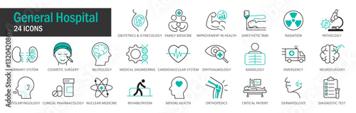 +General Hospital. General hospital icon set. General hospital treatment subject icon against white background. Vector illustration icon. eps, png, jpg