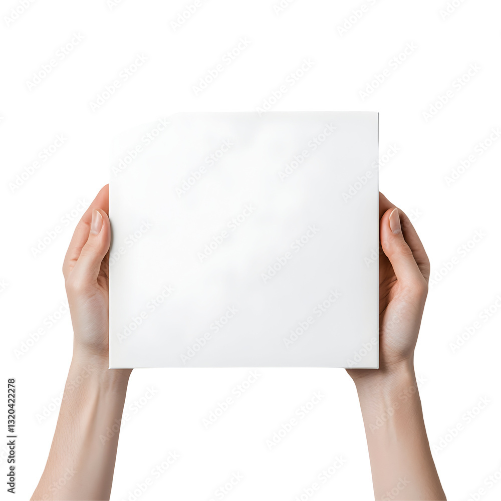 Hands holding blank white rectangular canvas isolated on white background. Perfect for mockup or design presentation. Hands holding blank white rectangular canvas isolated on white background. Perfect for mockup or design presentation.