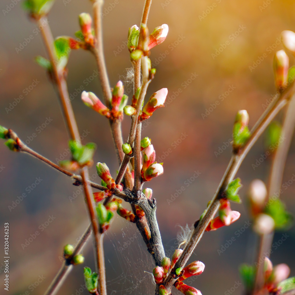 A branch with blooming white spring flowers of Prunus tomentosa A branch with blooming white spring flowers of Prunus tomentosa