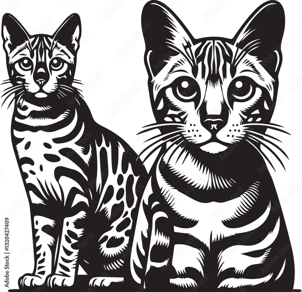 Obraz premium Bengal cat vector in black and white