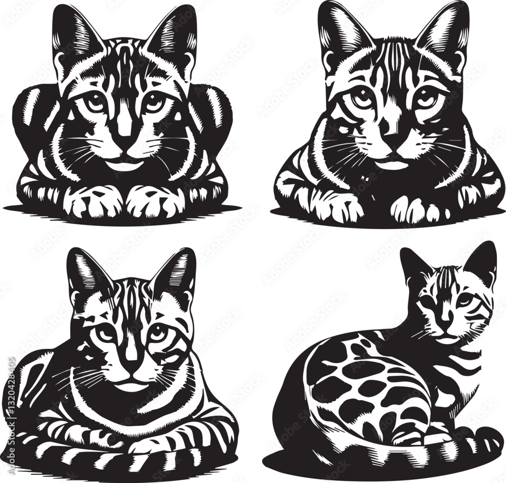 Obraz premium Bengal cat vector in black and white